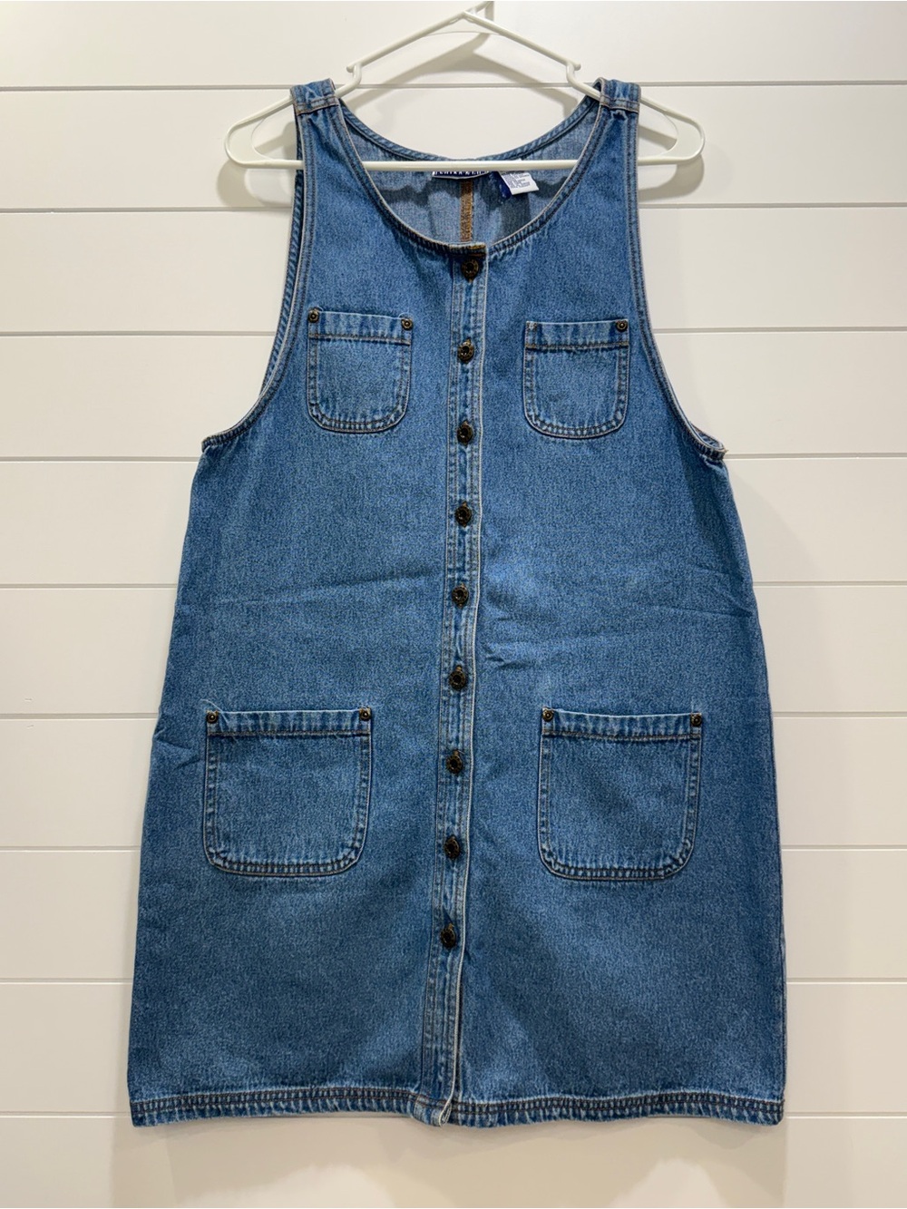 Vintage Blue Denim Chore Button-Front Mini Dress